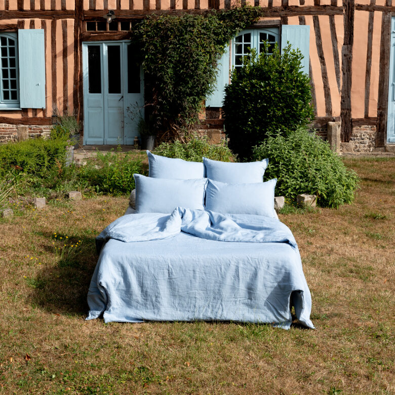 Drap Plat en Lin Lavé Bleu Horizon - Embrin