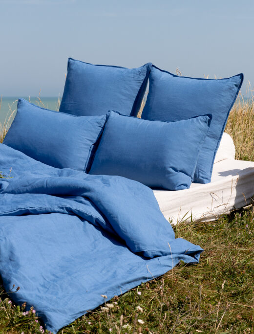 Housse de couette en lin lavé Bleu Azur
