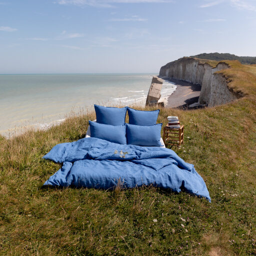 Housse de couette en lin lavé Bleu Azur