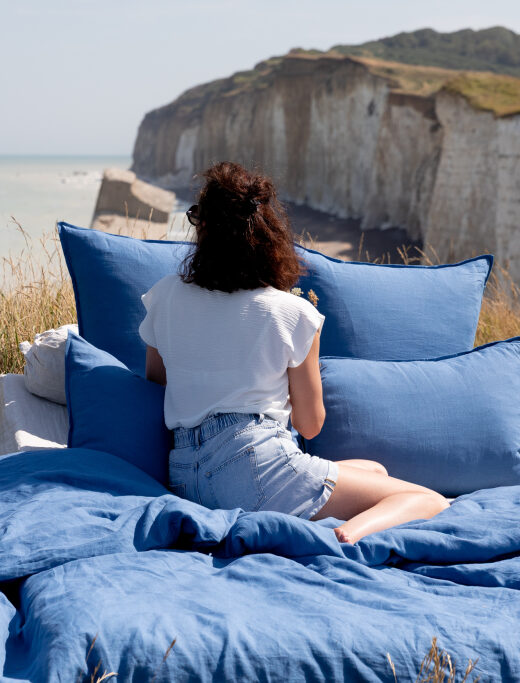 Housse de couette en lin lavé Bleu Azur