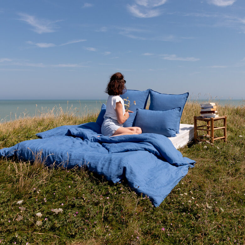Housse de couette en lin lavé Bleu Azur - Embrin