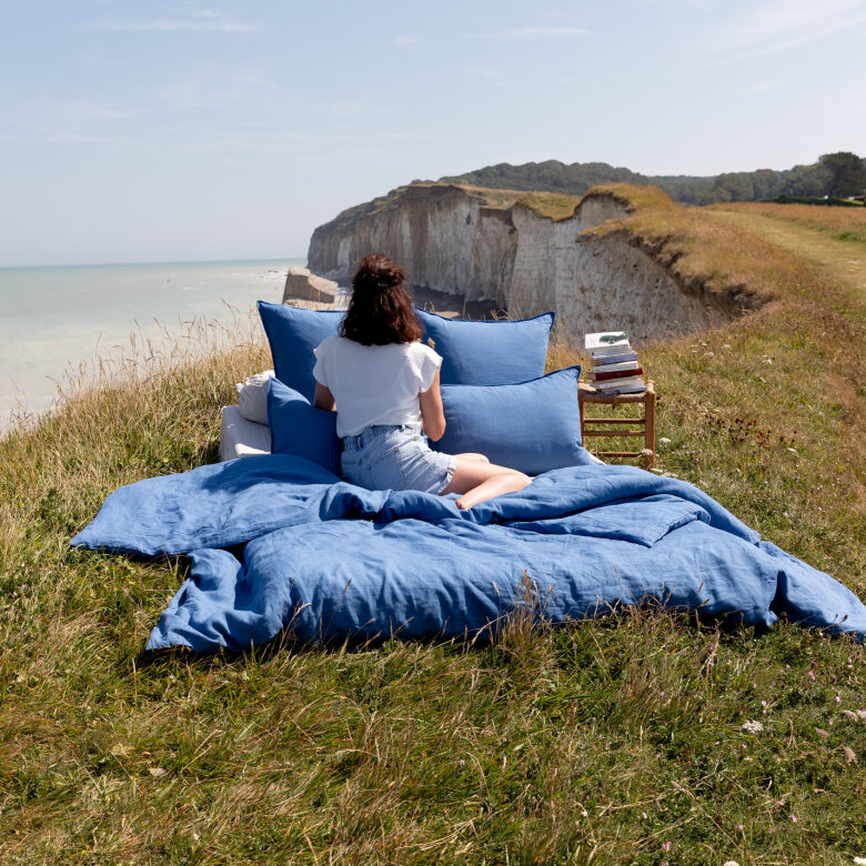 Drap Housse en Lin Lavé Bleu Azur - Embrin