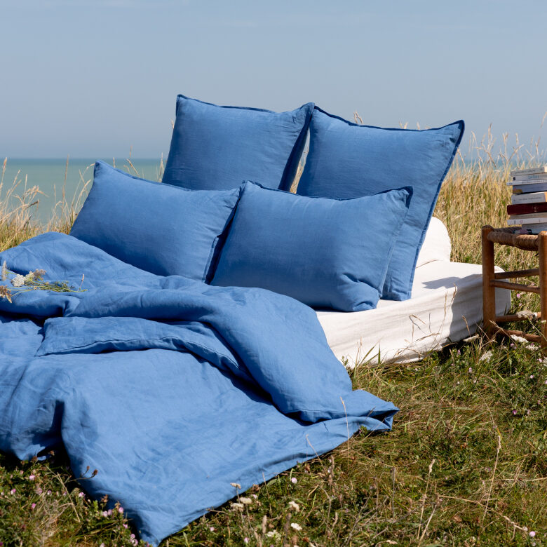 Drap Housse en Lin Lavé Bleu Azur - Embrin