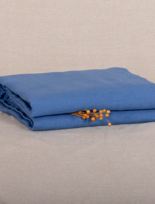 Drap Housse en Lin Lavé Bleu Azur