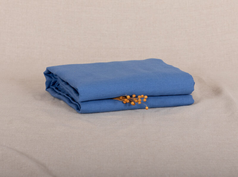 Drap Housse en Lin Lavé Bleu Azur
