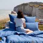 Drap Plat en Lin Lavé Bleu Azur