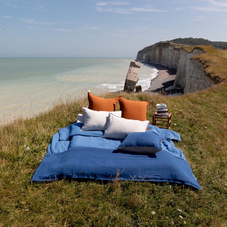 Drap Plat en Lin Lavé Bleu Azur - Embrin
