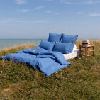 Drap Plat en Lin Lavé Bleu Azur