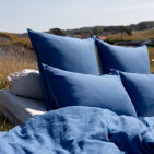Drap Plat en Lin Lavé Bleu Azur