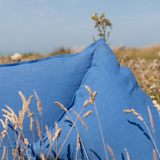 Taie d’Oreiller en Lin Lavé Bleu Azur
