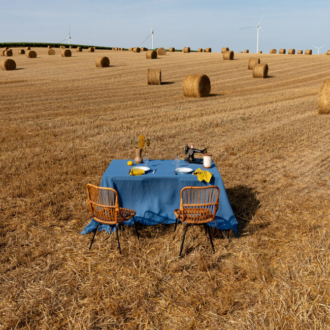 Nappe en lin lavé Bleu Azur