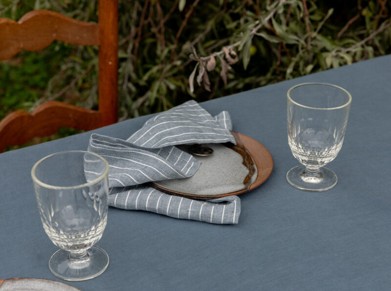 Serviettes de table en lin lavé Rayures Ardoise (lot de 4)