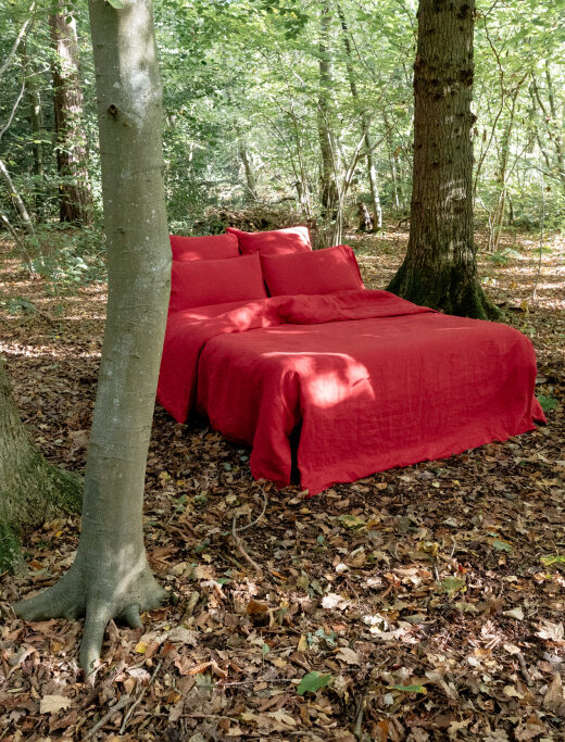 Housse de couette en lin lavé Rouge Groseille
