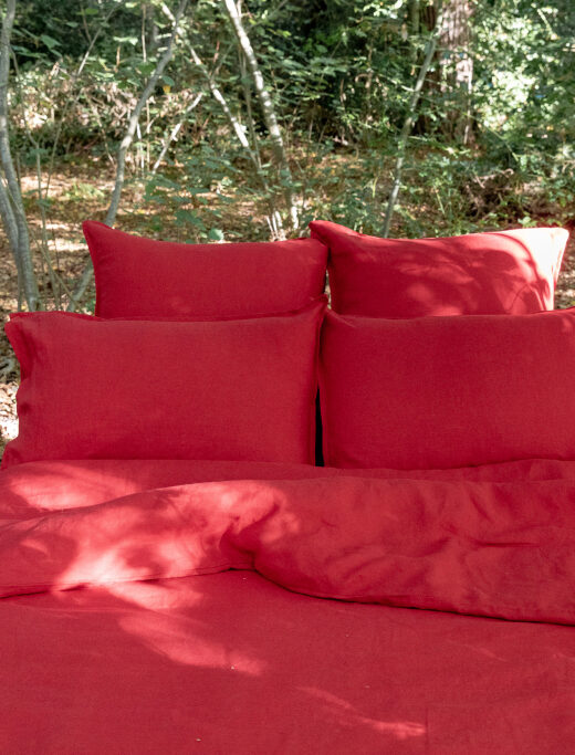 Drap Housse en Lin Lavé Rouge Groseille
