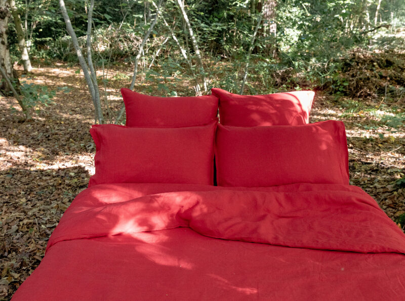 Redcurrant Red Washed Linen Fitted Sheet