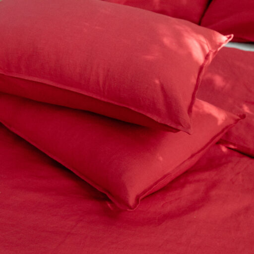 Drap plat en lin lavé Rouge Groseille