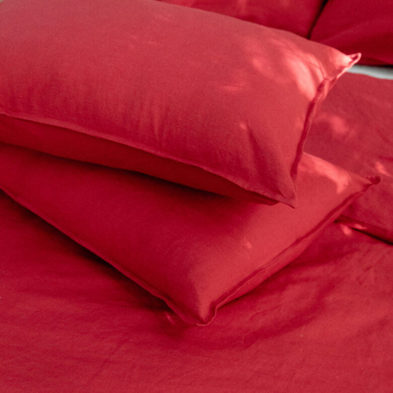 Drap plat en lin lavé Rouge Groseille - Embrin