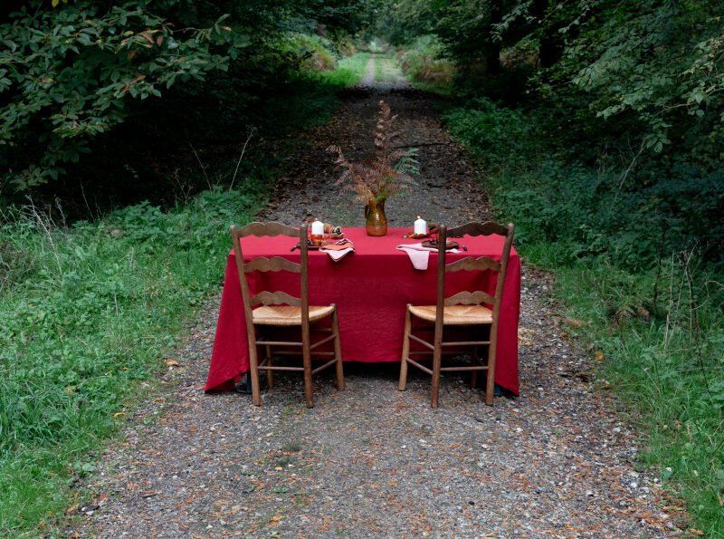 Nappe en lin lavé Rouge Groseille