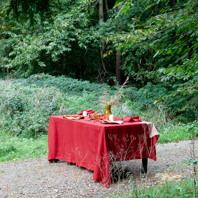 Nappe en lin lavé Rouge Groseille - Embrin