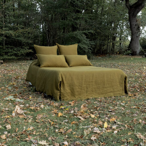 Housse de couette en lin lavé Vert Bronze