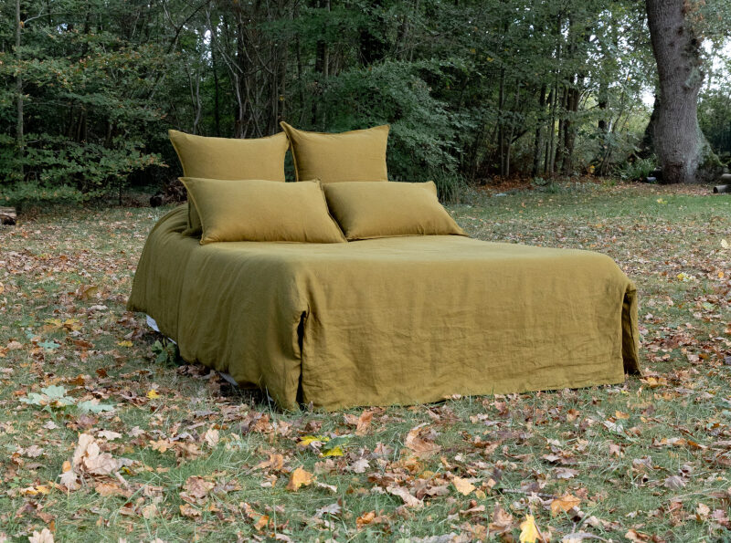 Housse de couette en lin lavé Vert Bronze