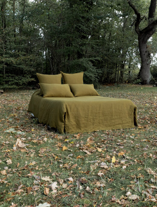 Drap Housse en Lin Lavé Vert Bronze