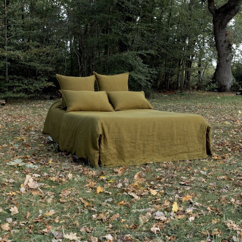 Fitted Sheet in Washed Linen Bronze Green - Embrin