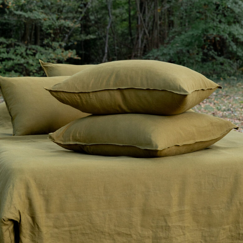 Drap Housse en Lin Lavé Vert Bronze - Embrin
