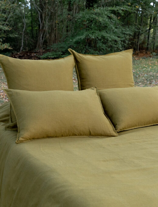 Drap Housse en Lin Lavé Vert Bronze