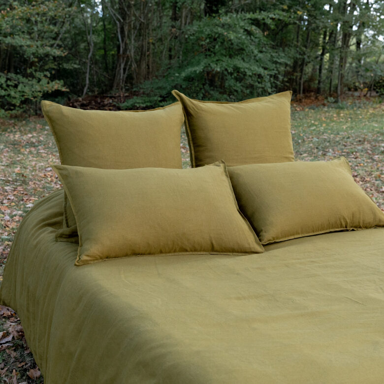 Drap Housse en Lin Lavé Vert Bronze - Embrin