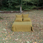 Drap Housse en Lin Lavé Vert Bronze