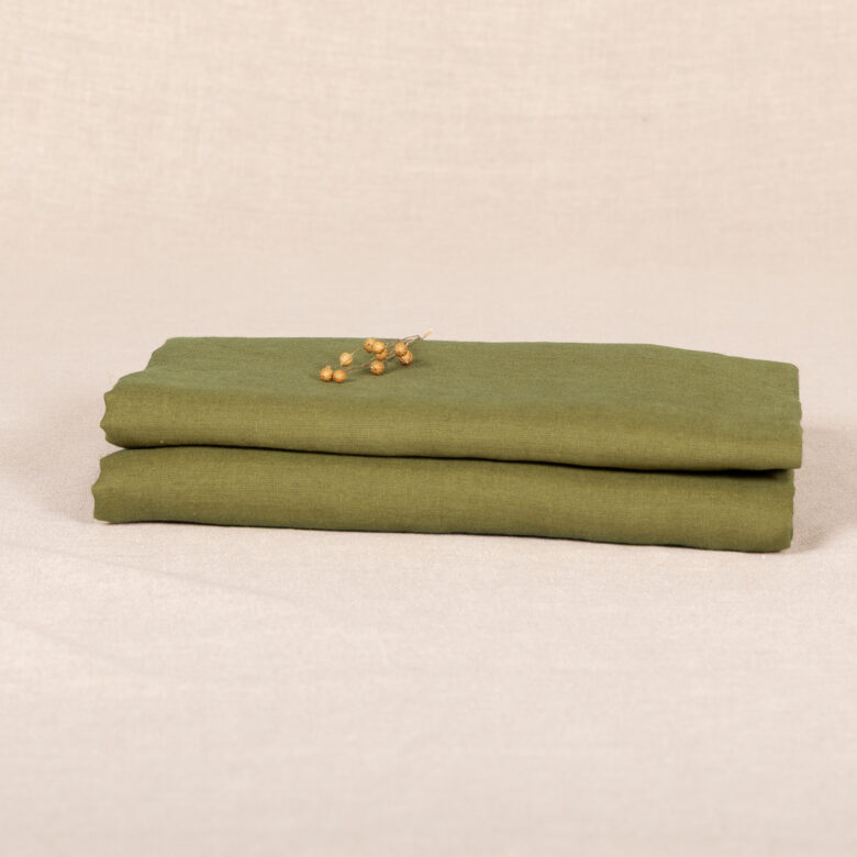 Fitted Sheet in Washed Linen Bronze Green - Embrin