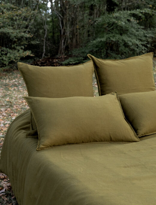 Drap plat en lin lavé Vert Bronze