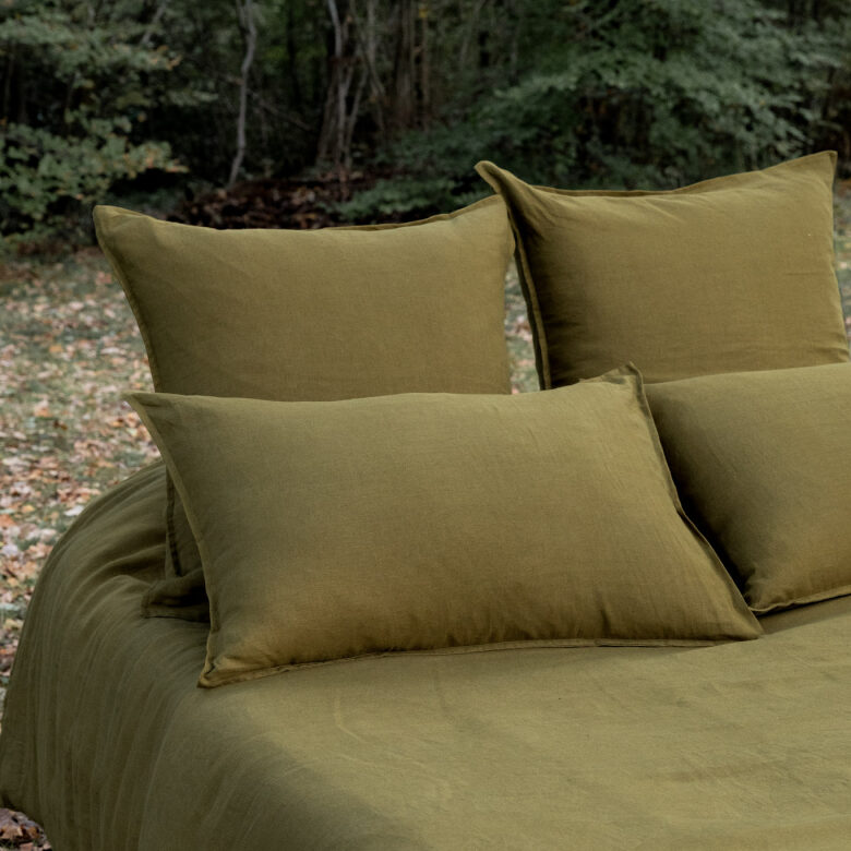 Flat sheet in washed linen Bronze Green - Embrin