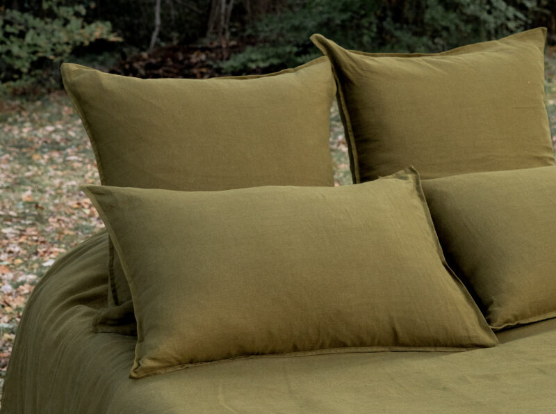 Drap plat en lin lavé Vert Bronze