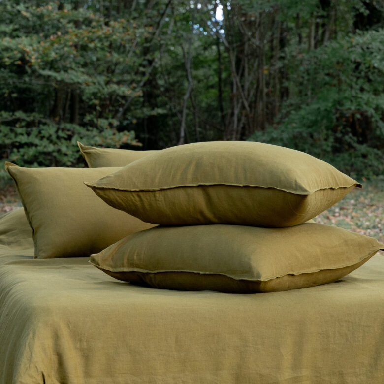 Drap plat en lin lavé Vert Bronze - Embrin