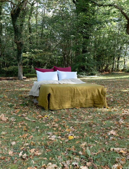 Drap plat en lin lavé Vert Bronze