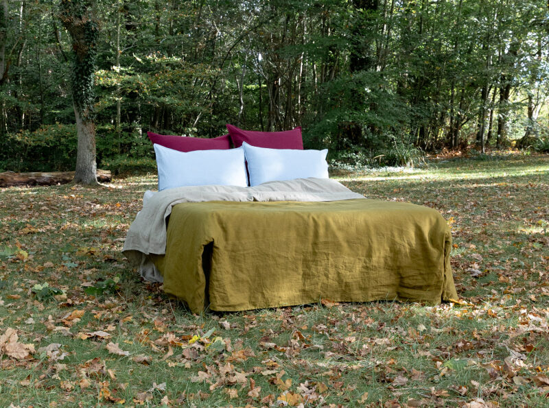 Drap plat en lin lavé Vert Bronze