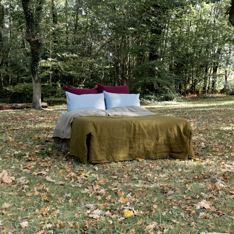 Flat sheet in washed linen Bronze Green - Embrin