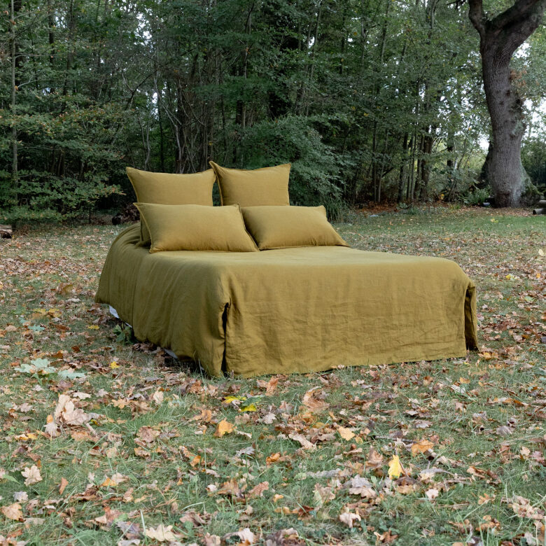 Drap plat en lin lavé Vert Bronze - Embrin