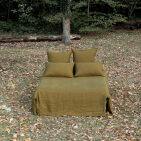 Flat sheet in washed linen Bronze Green