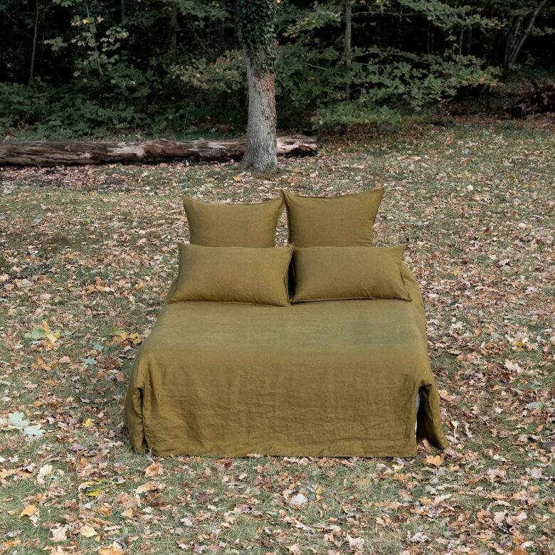 Flat sheet in washed linen Bronze Green - Embrin