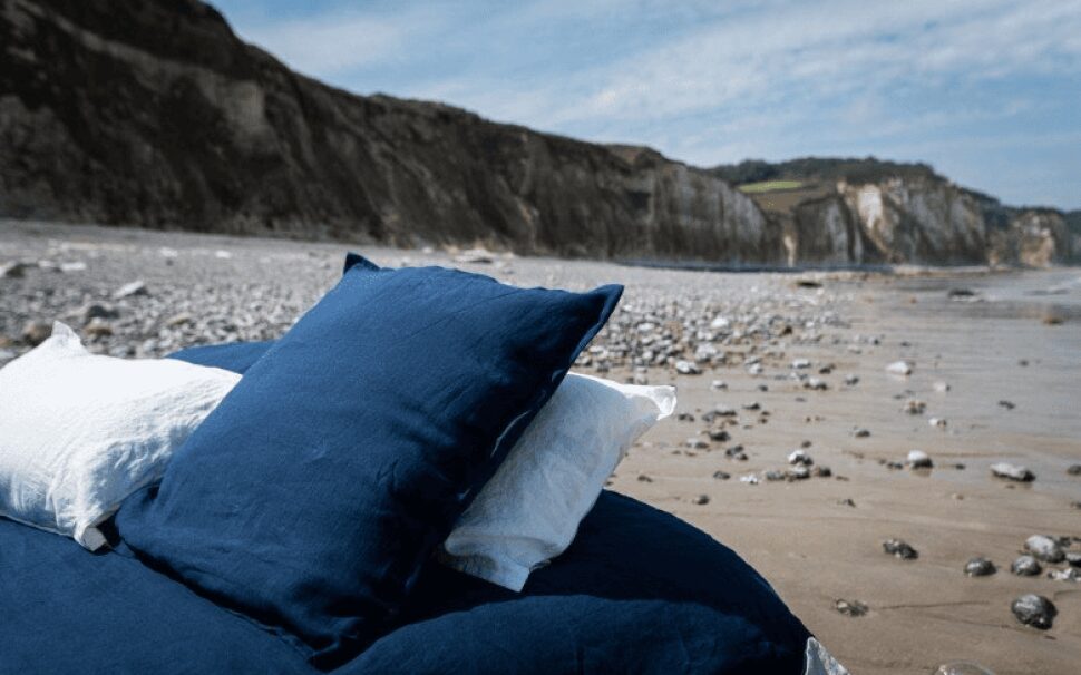 Taies d'Oreiller en Lin Bleu