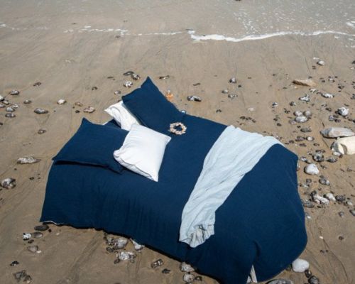 Housse de couette en lin bleu